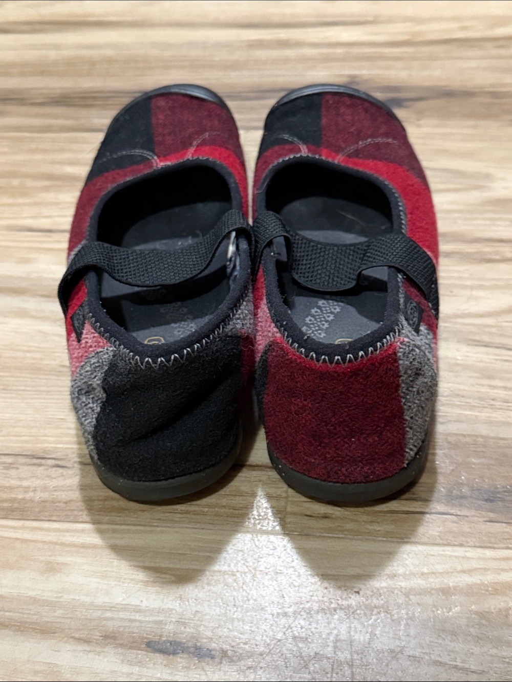 KEEN Kids Red and Black Plaid Mary Jane Moccasins - Picture 2 of 3